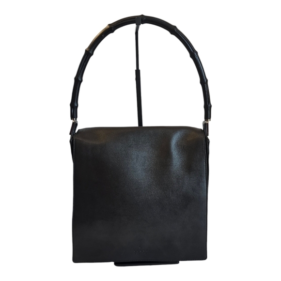 Gucci Handbags - Gucci Black Leather Bamboo Top Handle Vintage Shoulder Bag